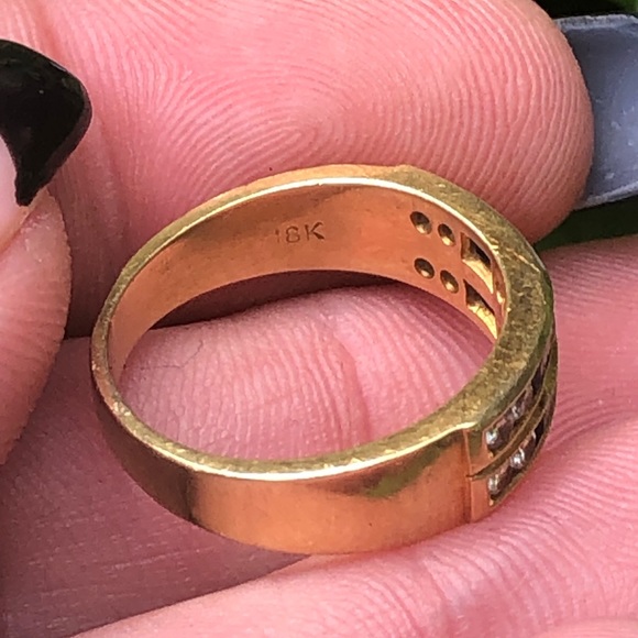 Vintage Jeff Cooper Natural Diamond & Sapphire Men’s 18K Gold Wedding Band - Picture 9 of 10